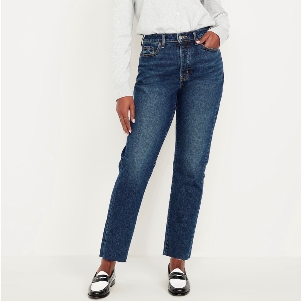 Old Navy High-Waisted OG Straight Ankle Jeans Raw Hem Size 16 NWT‎